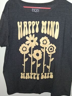 Modern Lux Charcoal Tee with Beige Retro Floral Graphic